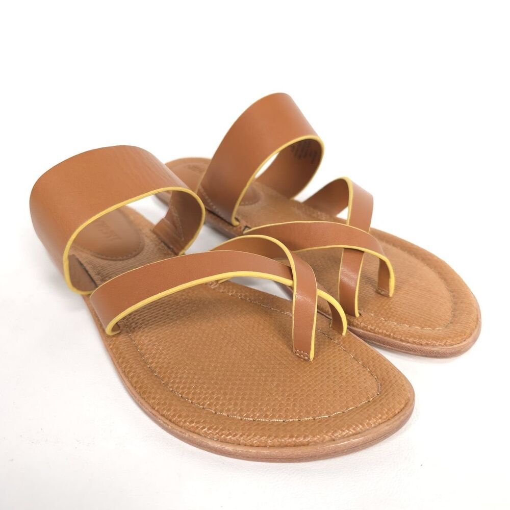 J.MCLAUGHLIN Women's New Sandals 8.5 Shay Brown Yellow Leather Multi Strap Thong